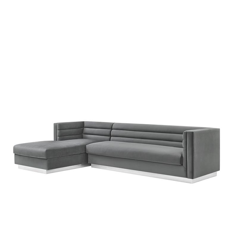 Posh Living Aylah Velvet Left Facing Chaise Sectional Sofa Dark Grey
