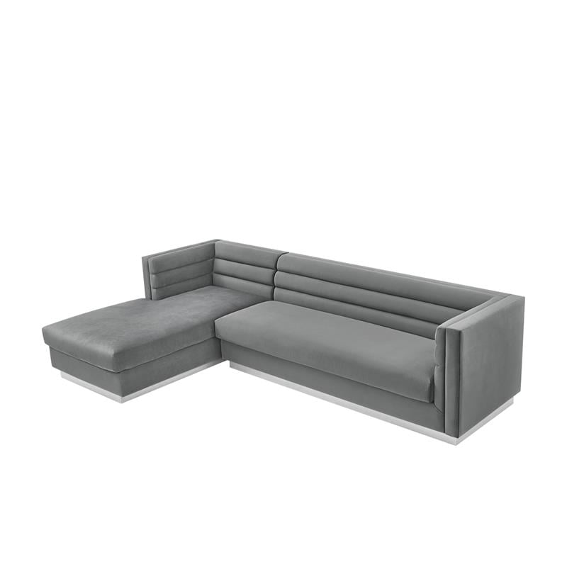 Posh Living Aylah Velvet Left Facing Chaise Sectional Sofa Dark Grey