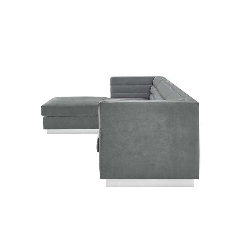Posh Living Aylah Velvet Left Facing Chaise Sectional Sofa Dark Grey