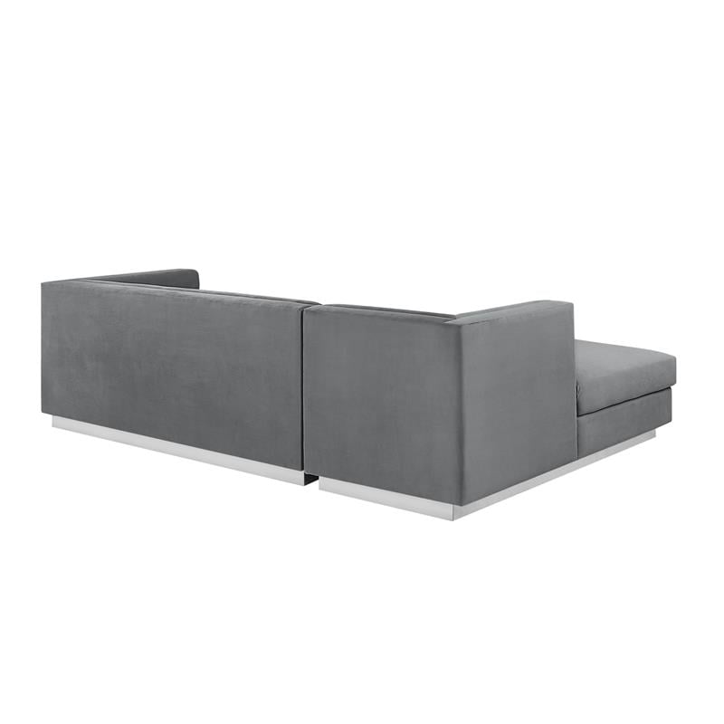 Posh Living Aylah Velvet Left Facing Chaise Sectional Sofa Dark Grey