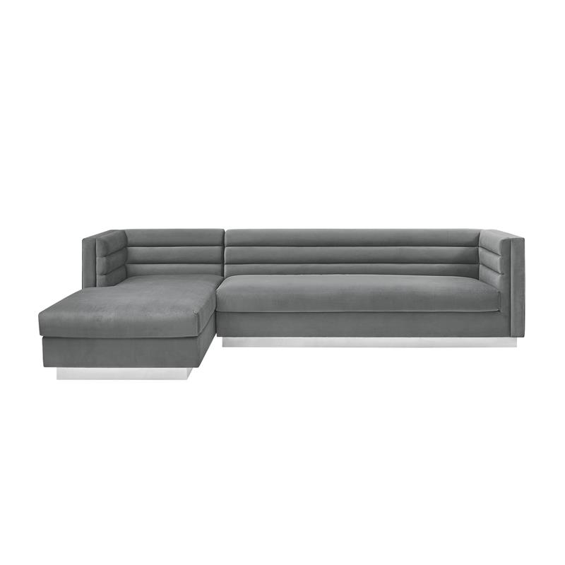 Posh Living Aylah Velvet Left Facing Chaise Sectional Sofa Dark Grey