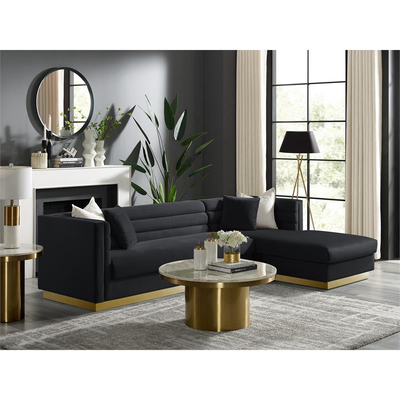 Posh Living Aylah Velvet Right Facing Chaise Sectional Sofa Black