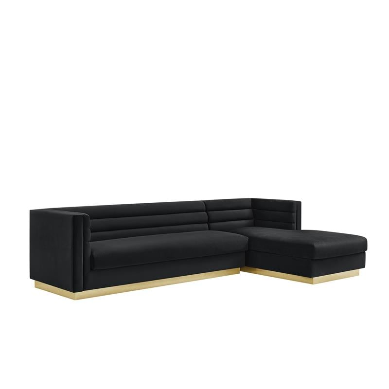 Posh Living Aylah Velvet Right Facing Chaise Sectional Sofa Black