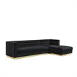 Posh Living Aylah Velvet Right Facing Chaise Sectional Sofa Black