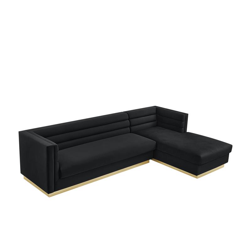 Posh Living Aylah Velvet Right Facing Chaise Sectional Sofa Black