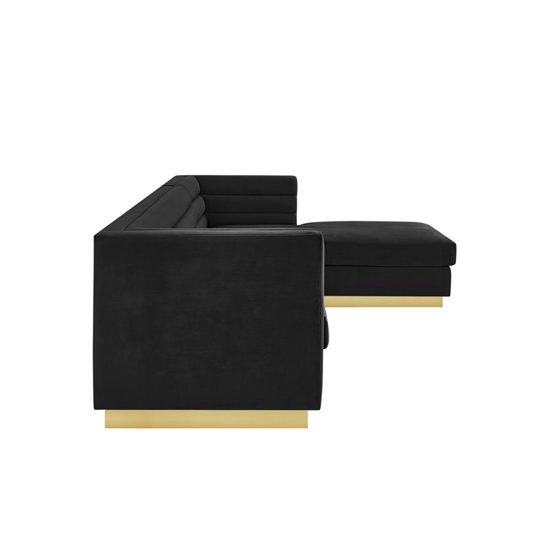 Posh Living Aylah Velvet Right Facing Chaise Sectional Sofa Black