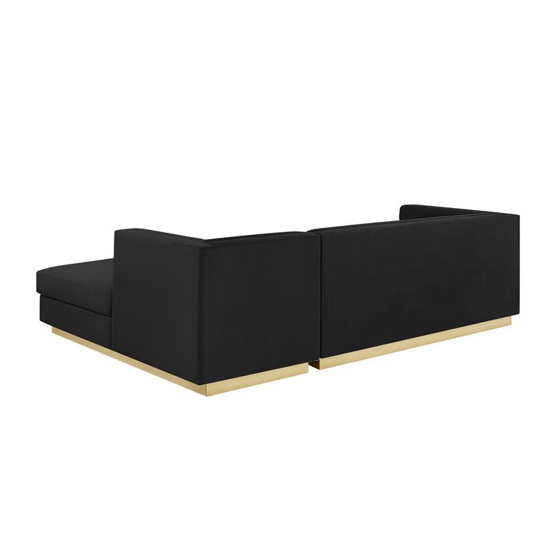 Posh Living Aylah Velvet Right Facing Chaise Sectional Sofa Black