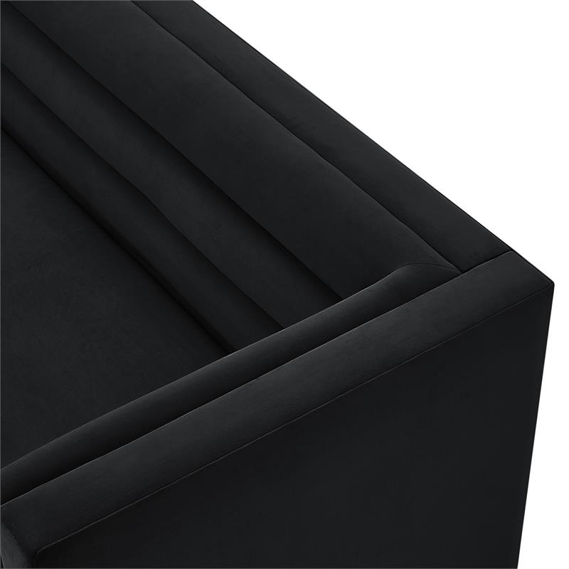 Posh Living Aylah Velvet Right Facing Chaise Sectional Sofa Black