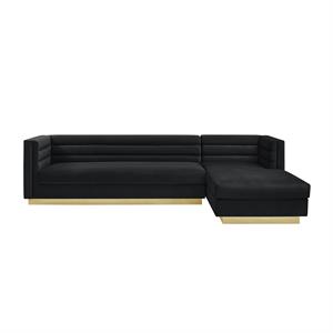 Posh Living Aylah Velvet Right Facing Chaise Sectional Sofa Black