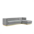 Posh Living Aylah Velvet Right Facing Chaise Sectional Sofa Grey