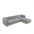 Posh Living Aylah Velvet Right Facing Chaise Sectional Sofa Grey