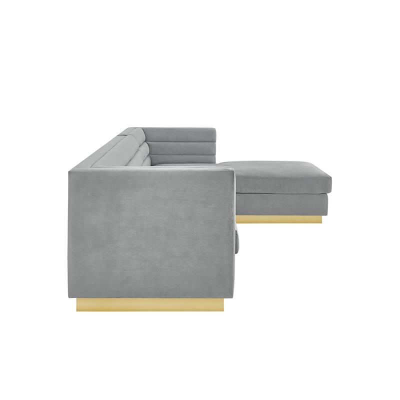 Posh Living Aylah Velvet Right Facing Chaise Sectional Sofa Grey