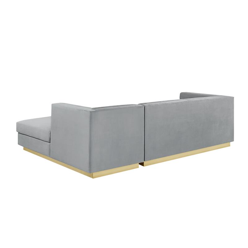 Posh Living Aylah Velvet Right Facing Chaise Sectional Sofa Grey