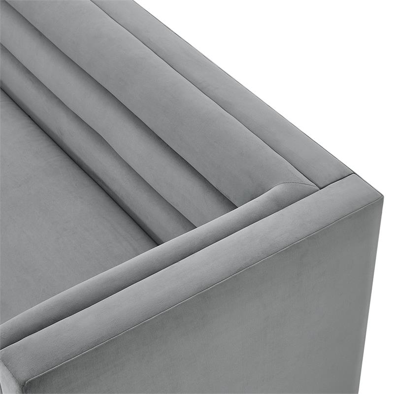 Posh Living Aylah Velvet Right Facing Chaise Sectional Sofa Grey