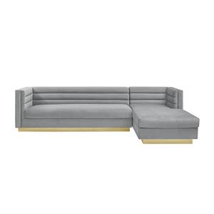 Posh Living Aylah Velvet Right Facing Chaise Sectional Sofa Grey