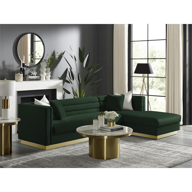 Posh Living Aylah Velvet Right Facing Chaise Sectional Sofa Hunter Green
