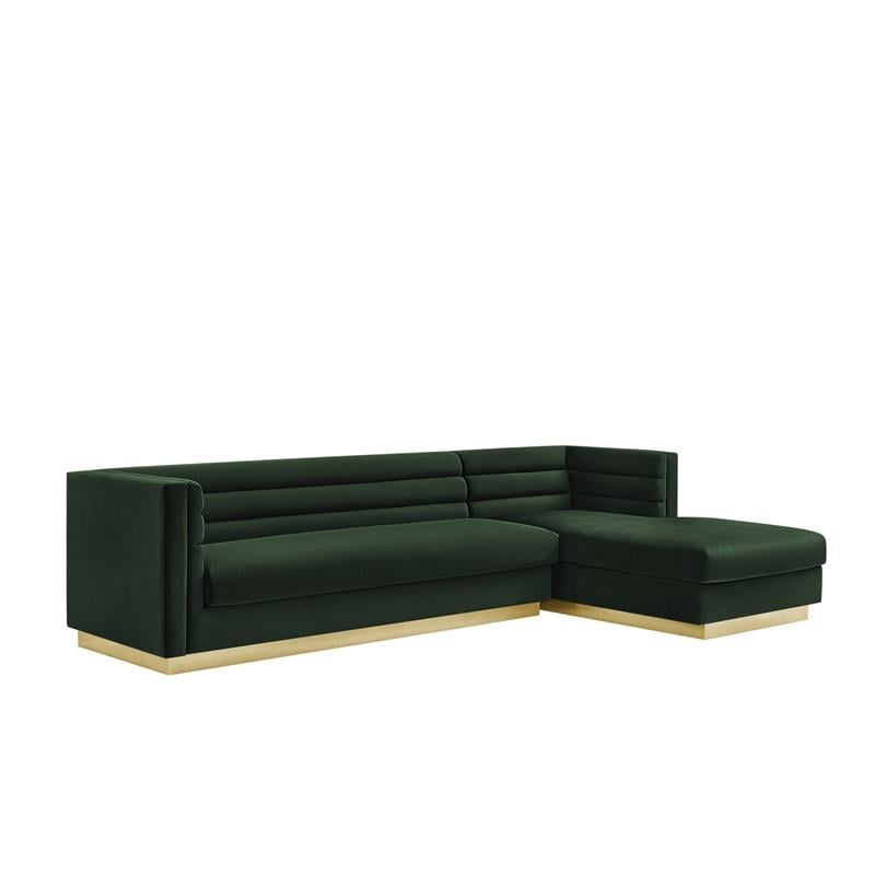 Posh Living Aylah Velvet Right Facing Chaise Sectional Sofa Hunter Green