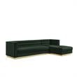 Posh Living Aylah Velvet Right Facing Chaise Sectional Sofa Hunter Green