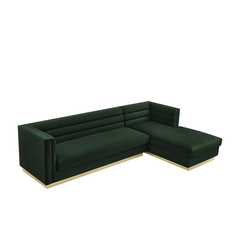 Posh Living Aylah Velvet Right Facing Chaise Sectional Sofa Hunter Green