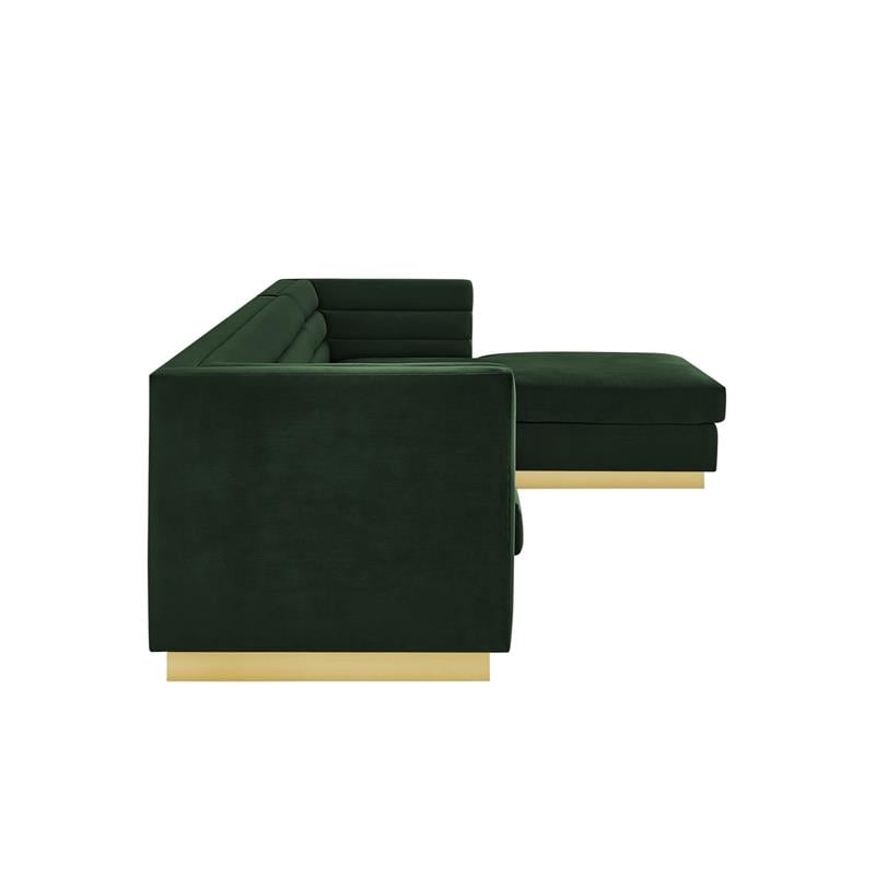 Posh Living Aylah Velvet Right Facing Chaise Sectional Sofa Hunter Green