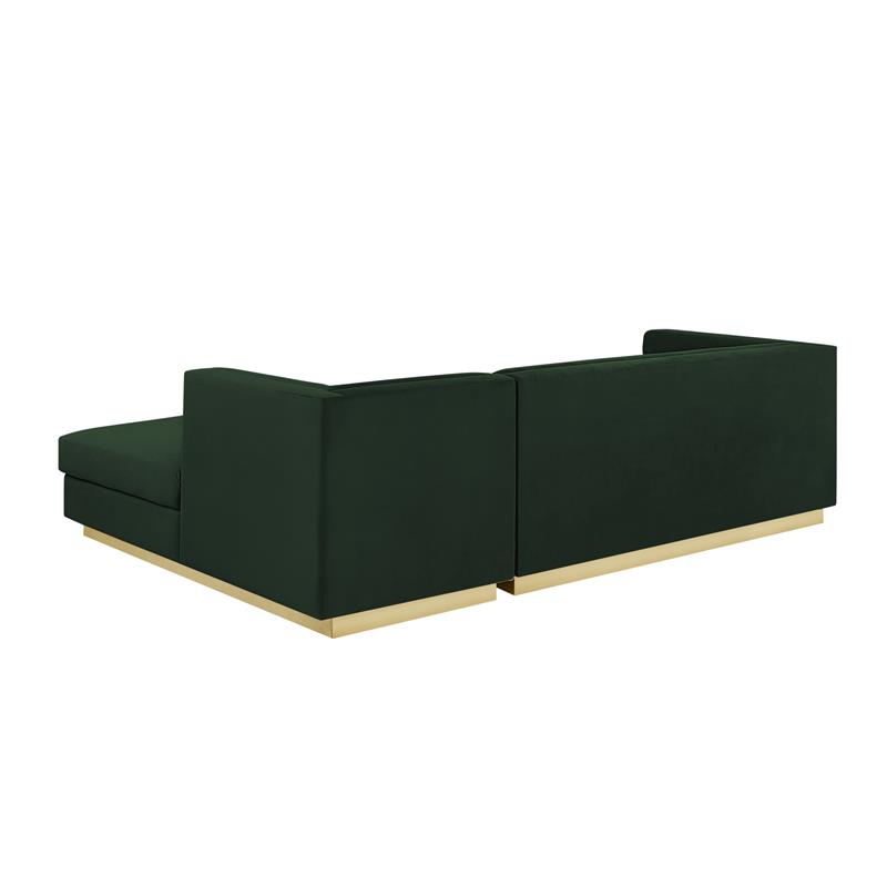 Posh Living Aylah Velvet Right Facing Chaise Sectional Sofa Hunter Green