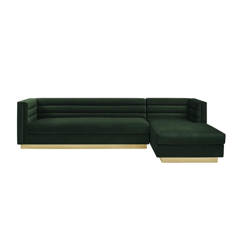 Posh Living Aylah Velvet Right Facing Chaise Sectional Sofa Hunter Green