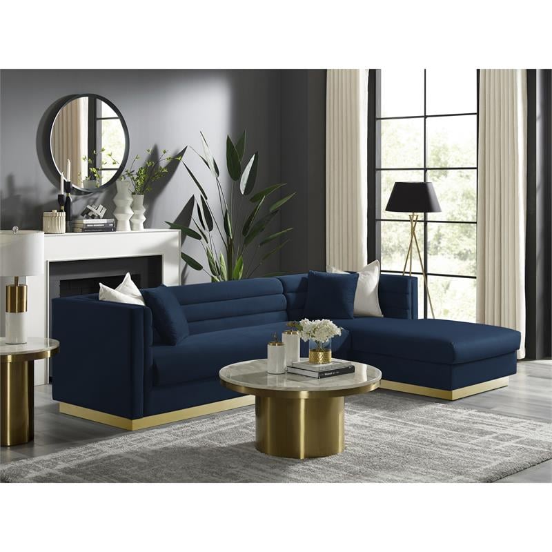 Posh Living Aylah Velvet Right Facing Chaise Sectional Sofa Navy