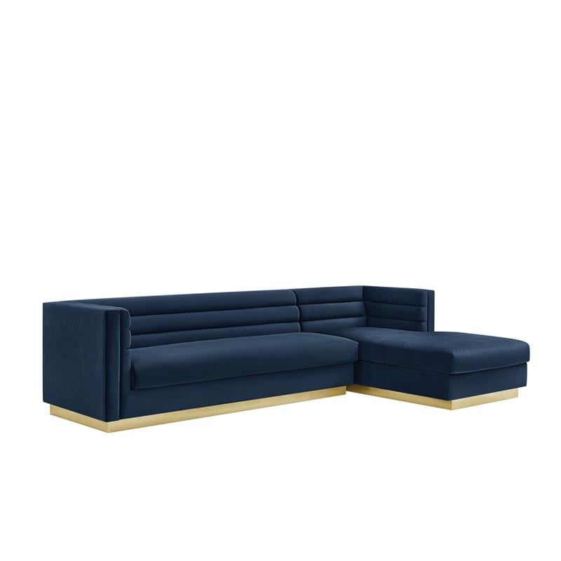 Posh Living Aylah Velvet Right Facing Chaise Sectional Sofa Navy
