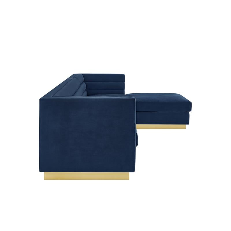 Posh Living Aylah Velvet Right Facing Chaise Sectional Sofa Navy