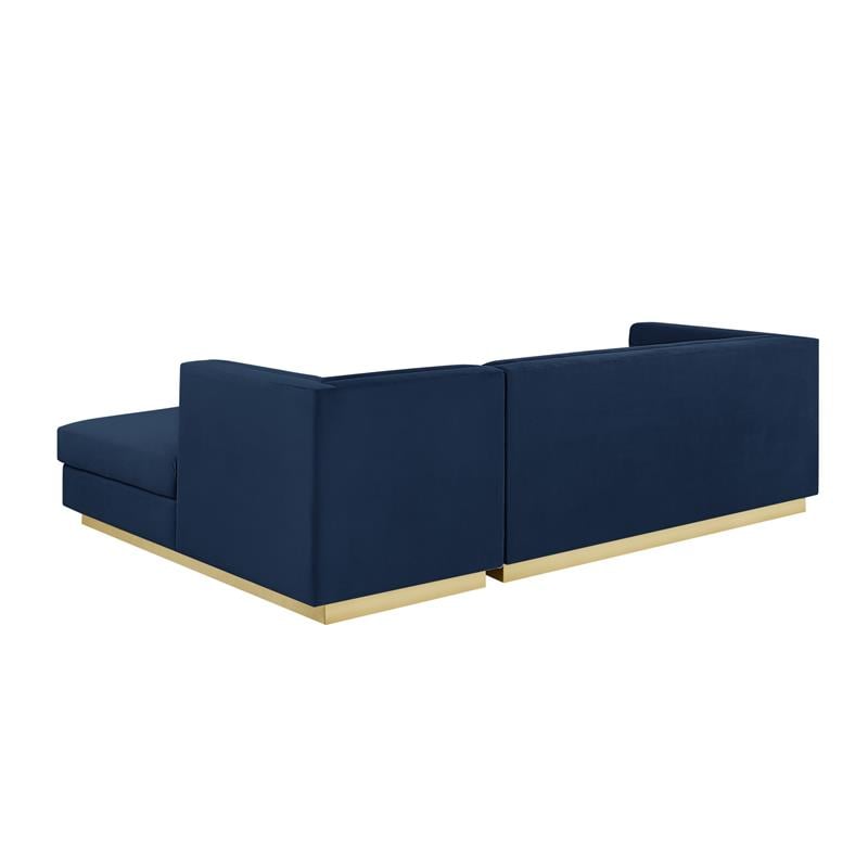 Posh Living Aylah Velvet Right Facing Chaise Sectional Sofa Navy
