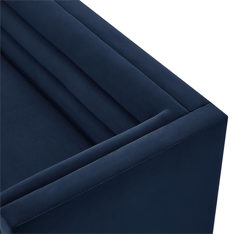 Posh Living Aylah Velvet Right Facing Chaise Sectional Sofa Navy