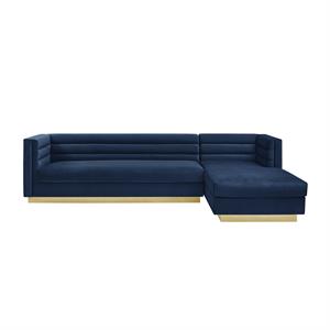 Posh Living Aylah Velvet Right Facing Chaise Sectional Sofa Navy