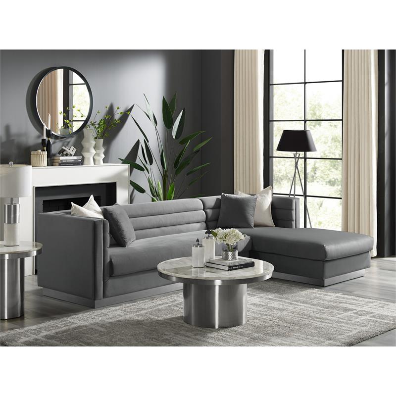 Posh Living Aylah Velvet Right Facing Chaise Sectional Sofa Dark Grey