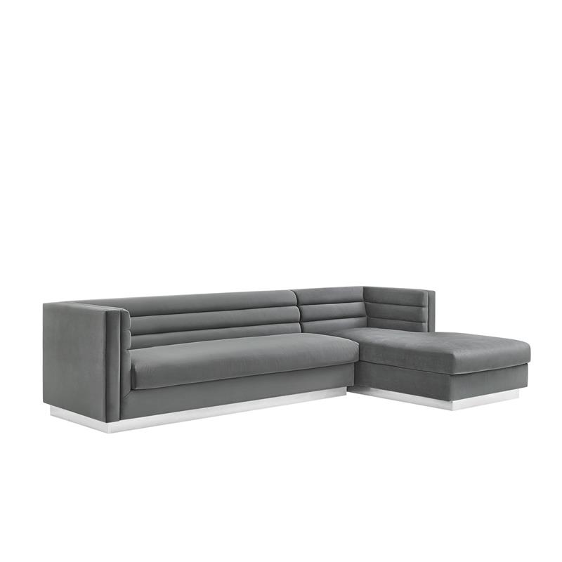 Posh Living Aylah Velvet Right Facing Chaise Sectional Sofa Dark Grey