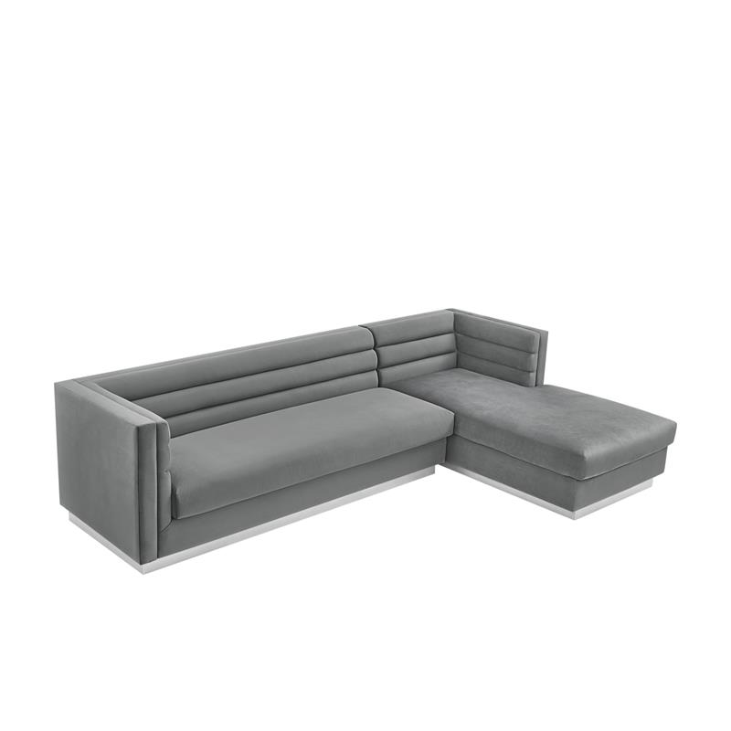 Posh Living Aylah Velvet Right Facing Chaise Sectional Sofa Dark Grey