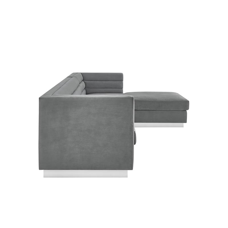 Posh Living Aylah Velvet Right Facing Chaise Sectional Sofa Dark Grey