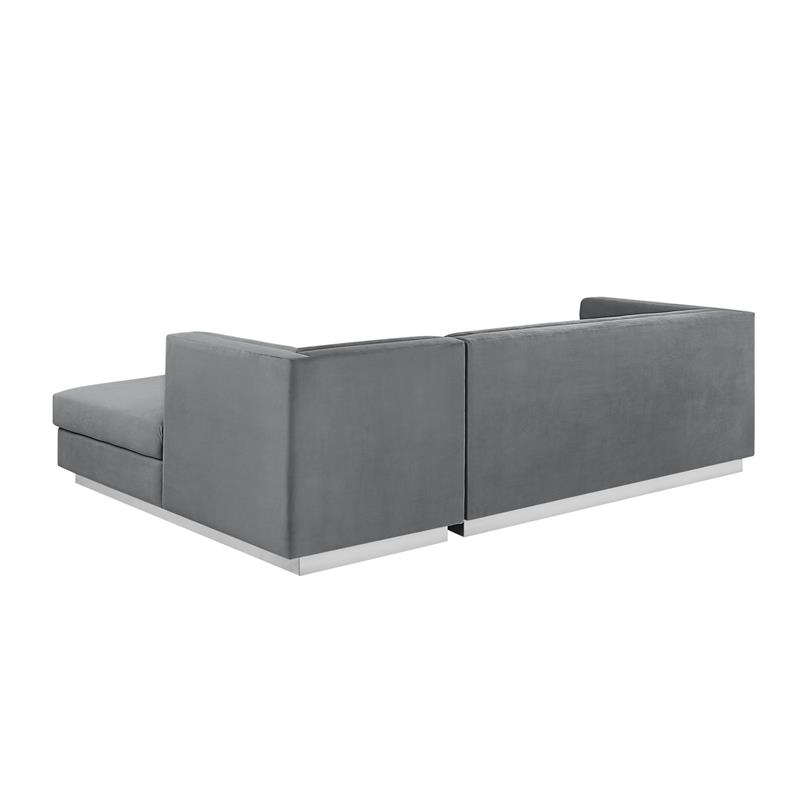 Posh Living Aylah Velvet Right Facing Chaise Sectional Sofa Dark Grey