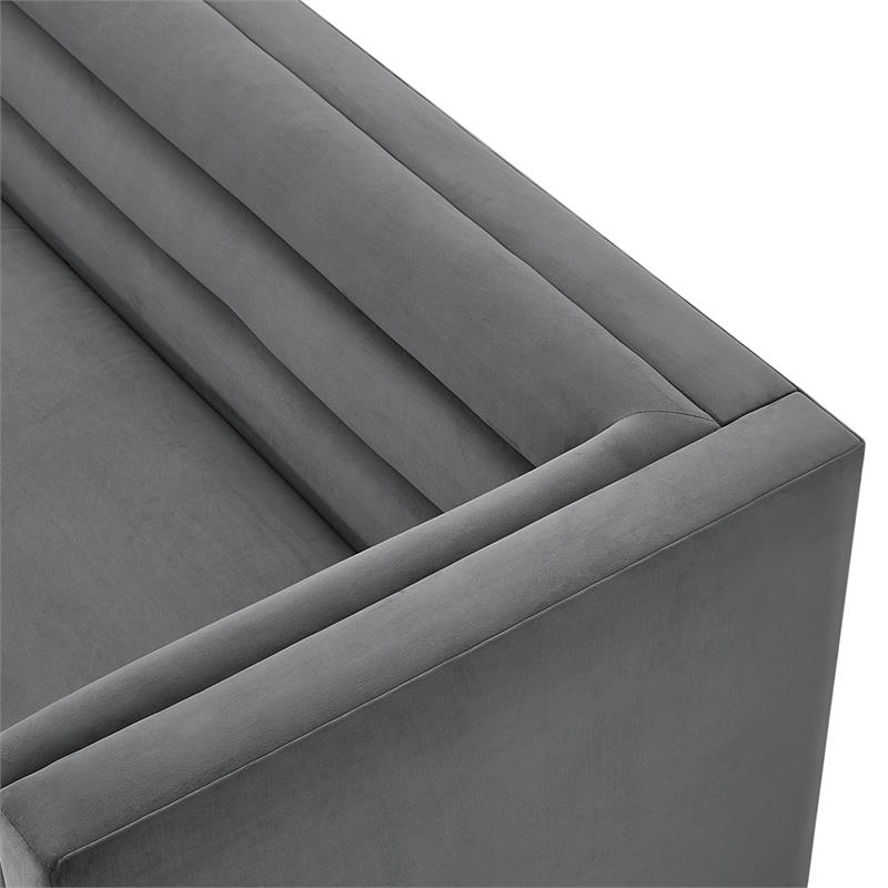 Posh Living Aylah Velvet Right Facing Chaise Sectional Sofa Dark Grey