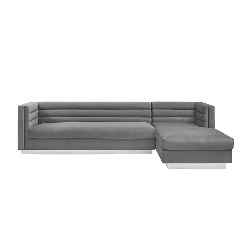 Posh Living Aylah Velvet Right Facing Chaise Sectional Sofa Dark Grey