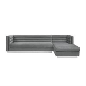 Posh Living Aylah Velvet Right Facing Chaise Sectional Sofa Dark Grey