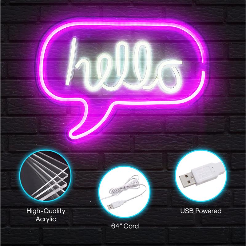Posh Living Brynnlee Hello Neon Sign USB Powered