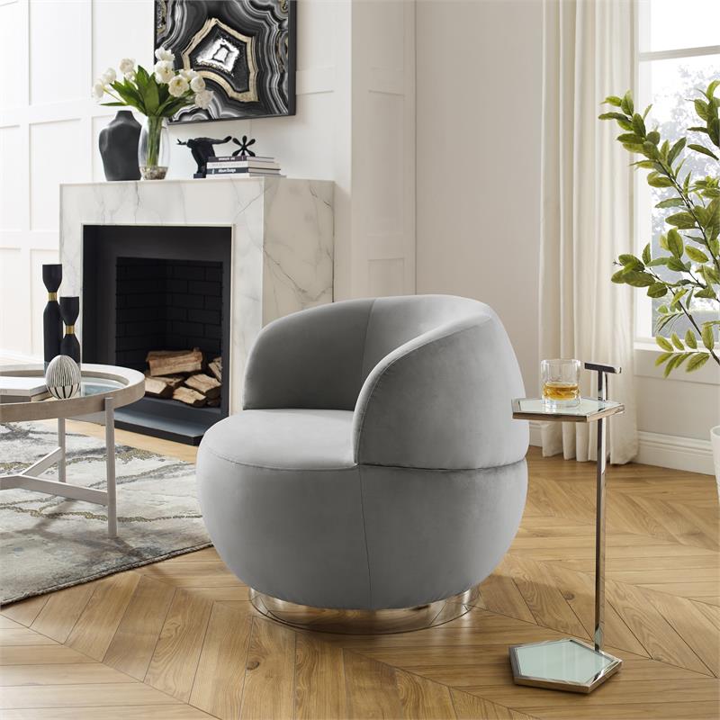 Posh Living Kenzleigh Velvet Accent Chair Grey/Chrome