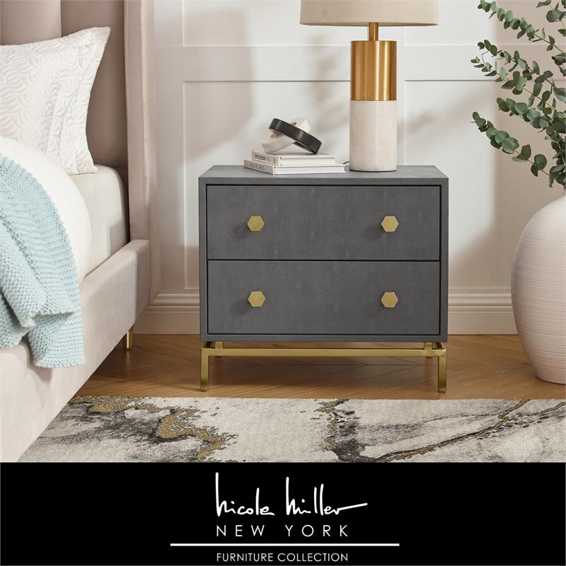 Posh Living Taleah Faux Shagreen Side Table Grey/Gold