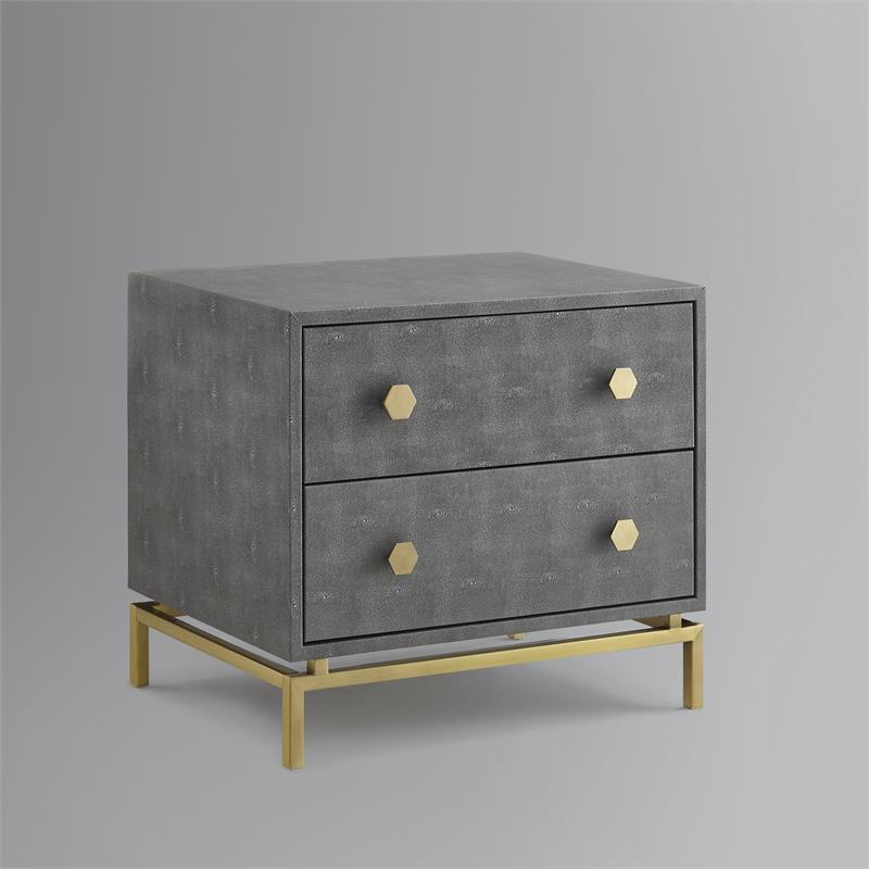 Posh Living Taleah Faux Shagreen Side Table Grey/Gold