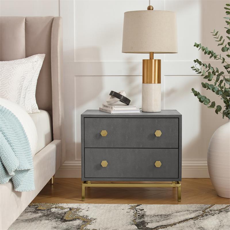 Posh Living Taleah Faux Shagreen Side Table Grey/Gold