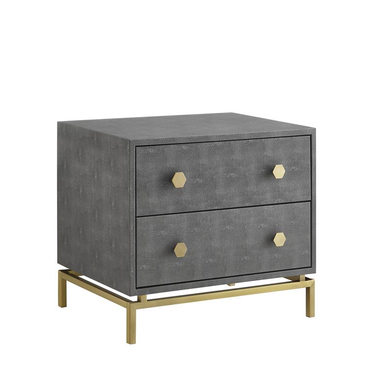 Posh Living Taleah Faux Shagreen Side Table Grey/Gold