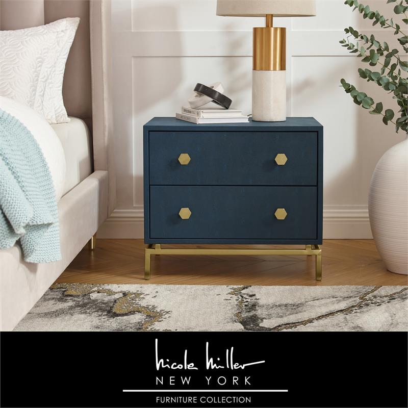 Posh Living Taleah Faux Shagreen Side Table Navy/Gold