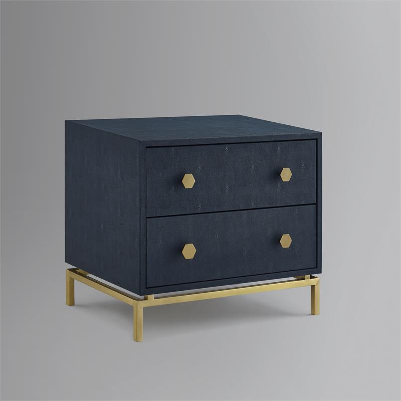 Posh Living Taleah Faux Shagreen Side Table Navy/Gold