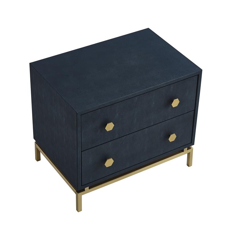 Posh Living Taleah Faux Shagreen Side Table Navy/Gold