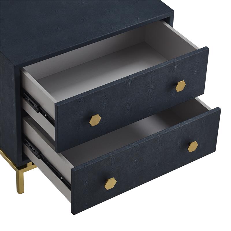 Posh Living Taleah Faux Shagreen Side Table Navy/Gold